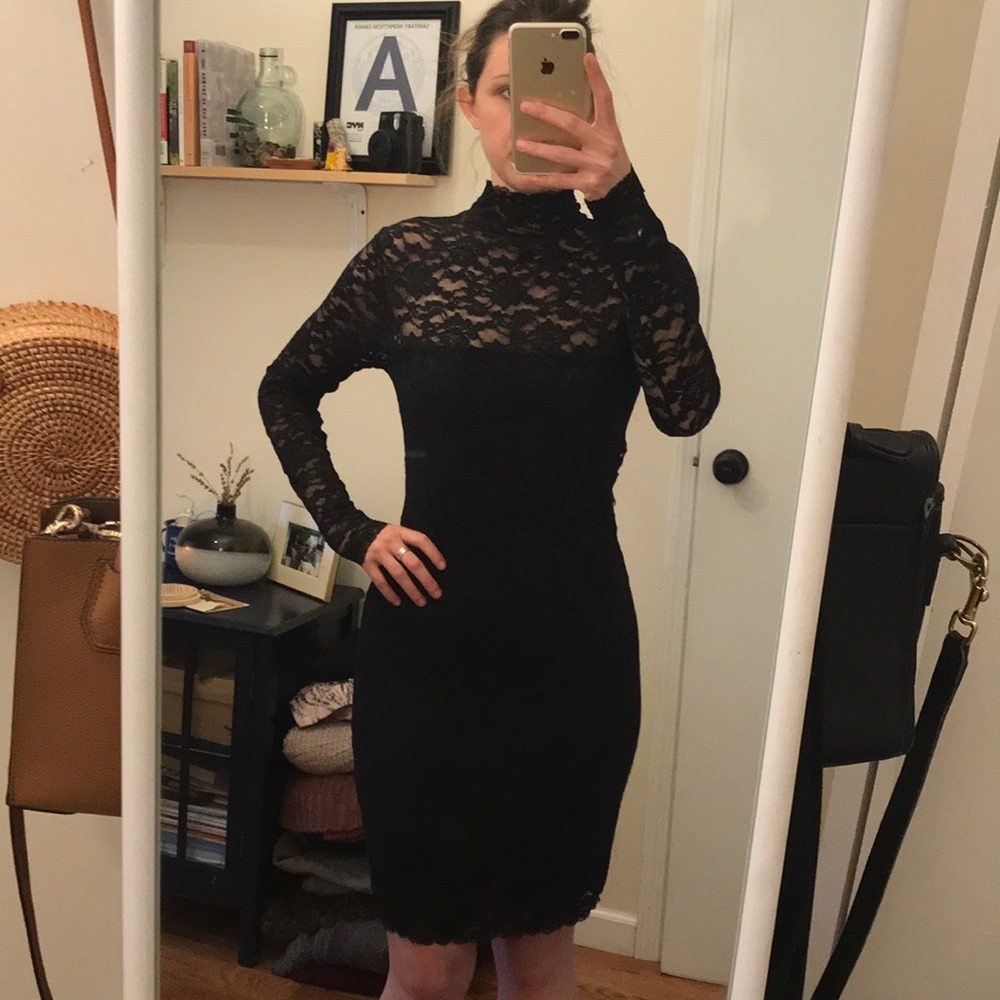 Long sleeve black lace dress